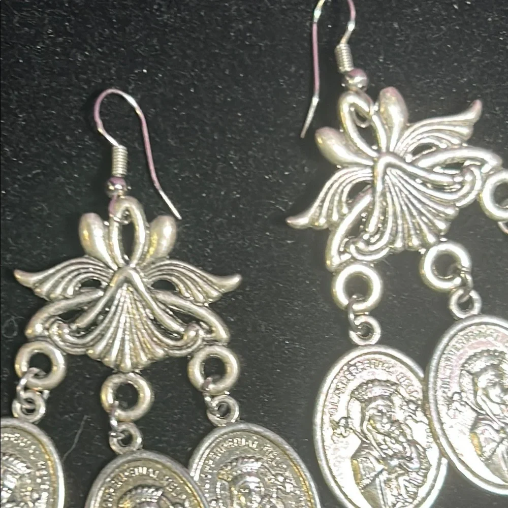Silver Saints Medallion Elegant Earrings